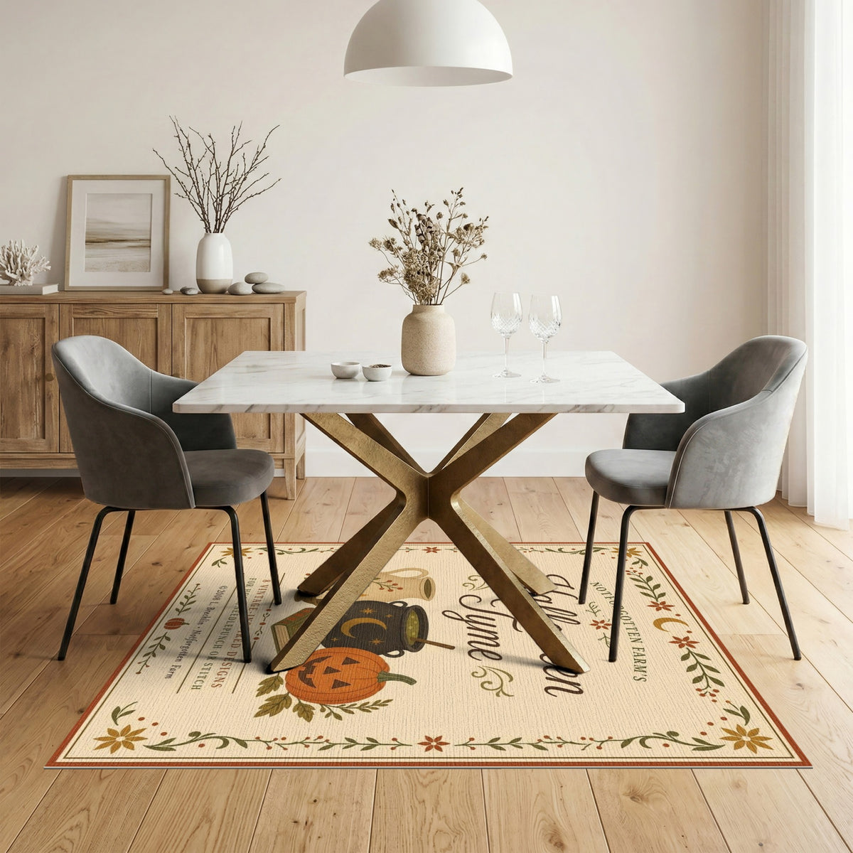 Beige and Neutral Halloween Tyme Vintage Area Rug