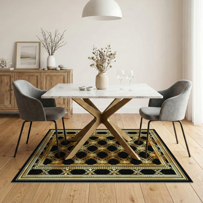Gold and Silver Black and Gold Ornate Persian Area Rug