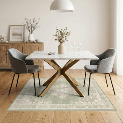 Sage Green Floral Vintage Medallion Area Rug