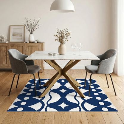 Navy Blue Geometric Scalloped Area Rug
