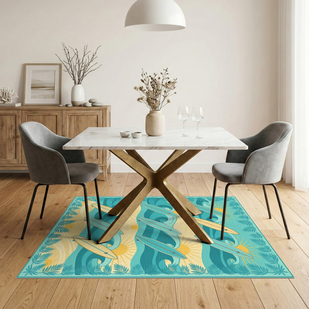 Surfboard Waves Coastal Area Rug