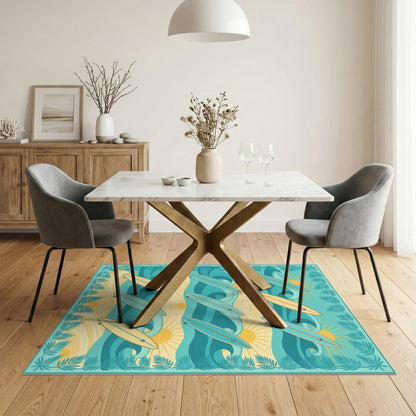 Surfboard Waves Coastal Area Rug
