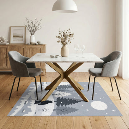 Black White Winter Owl Rabbit Area Rug