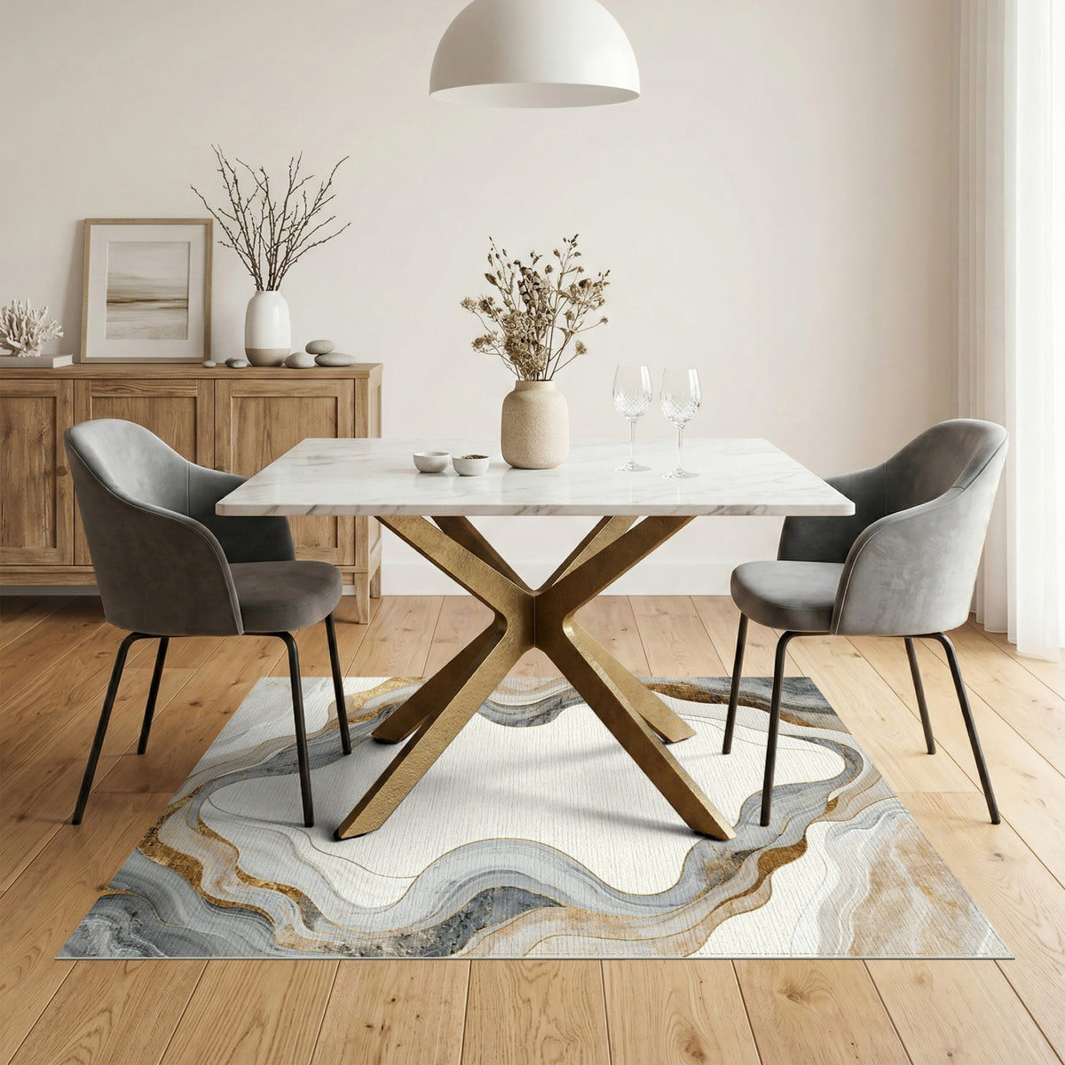 Neutral Marble Swirl Area Rug