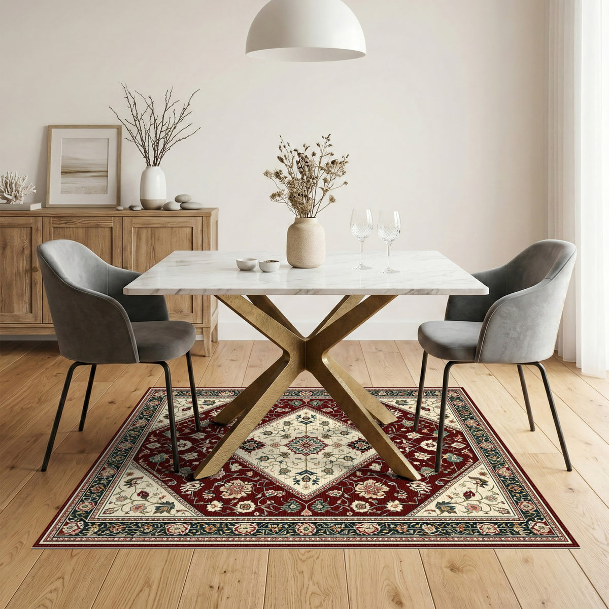Traditional Persian Red Rich Red Persian Floral Medallion Area Rug