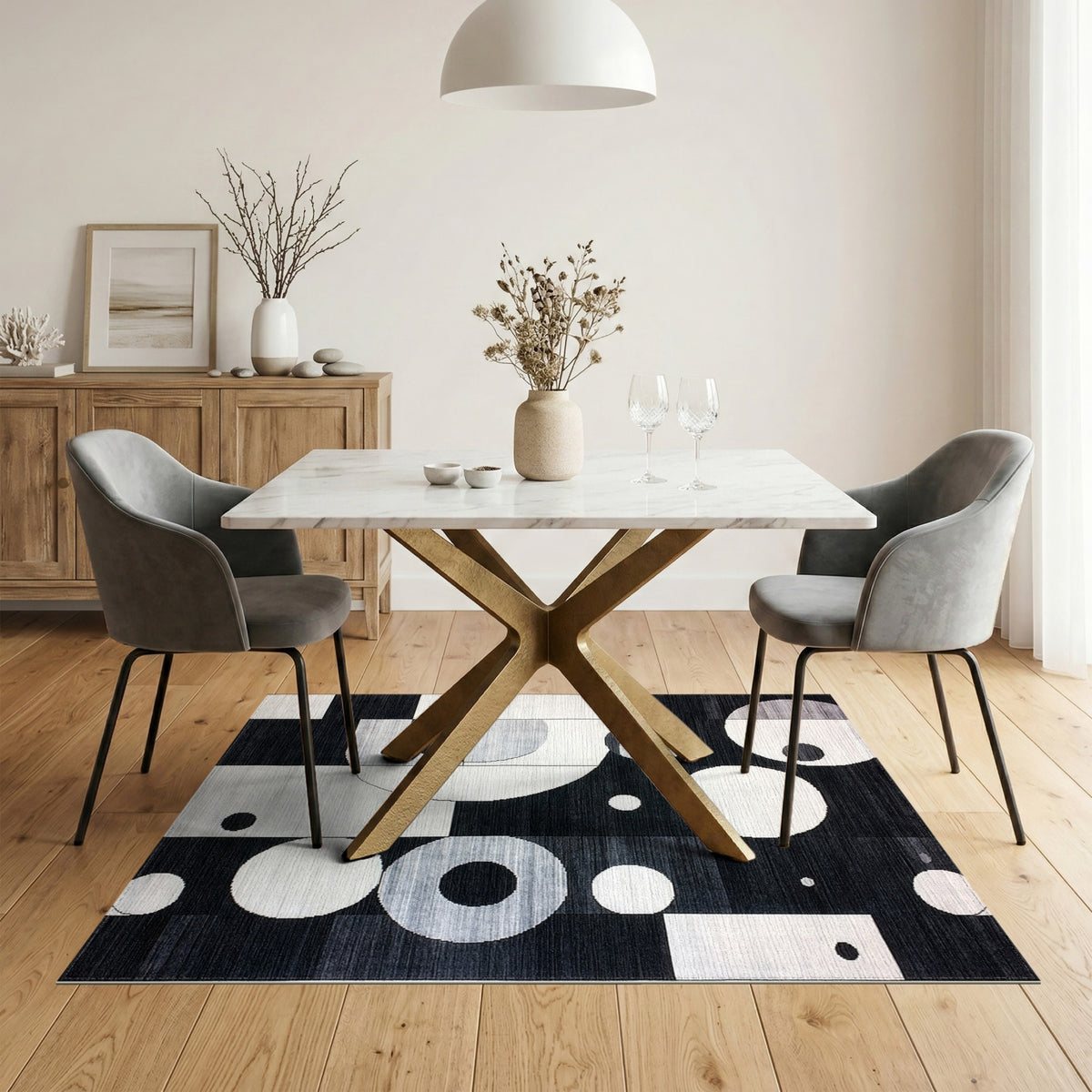 Black White Geometric Area Rug