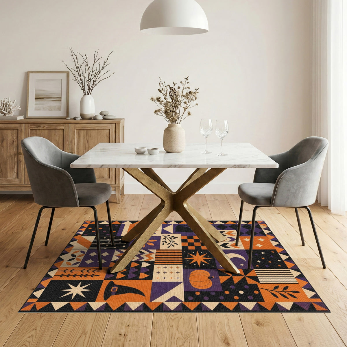 Geometric Modern Halloween Geometric Patchwork Area Rug