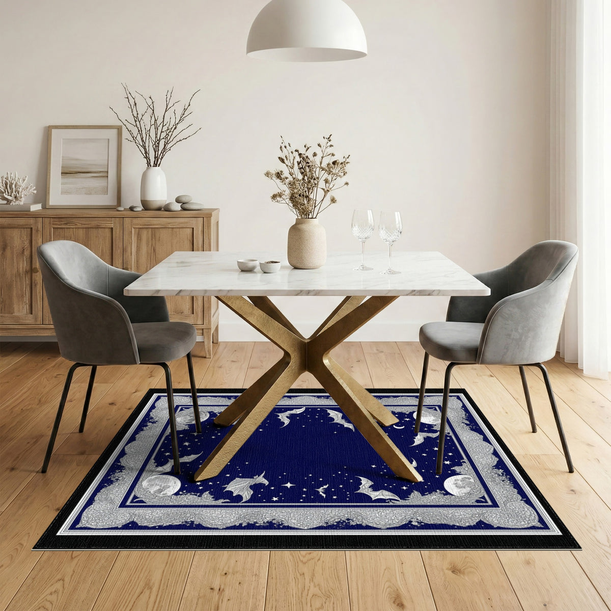 Midnight Witch Bat Celestial Area Rug