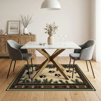 Bear Paw Tracks Pine Border Area Rug