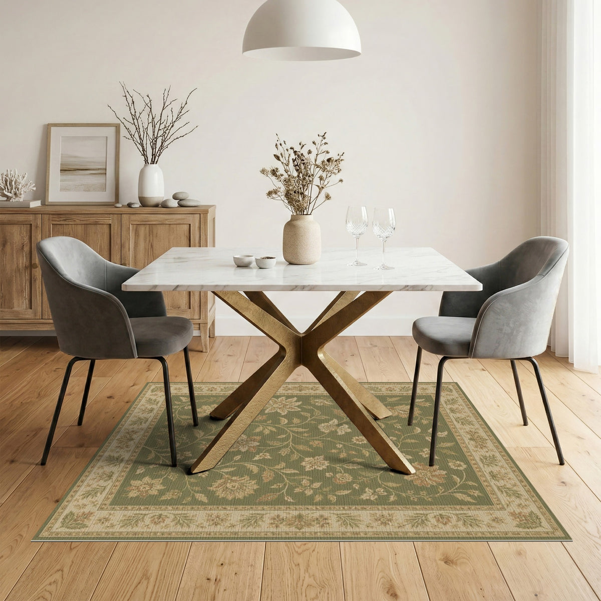 Green Floral Vintage Area Rug