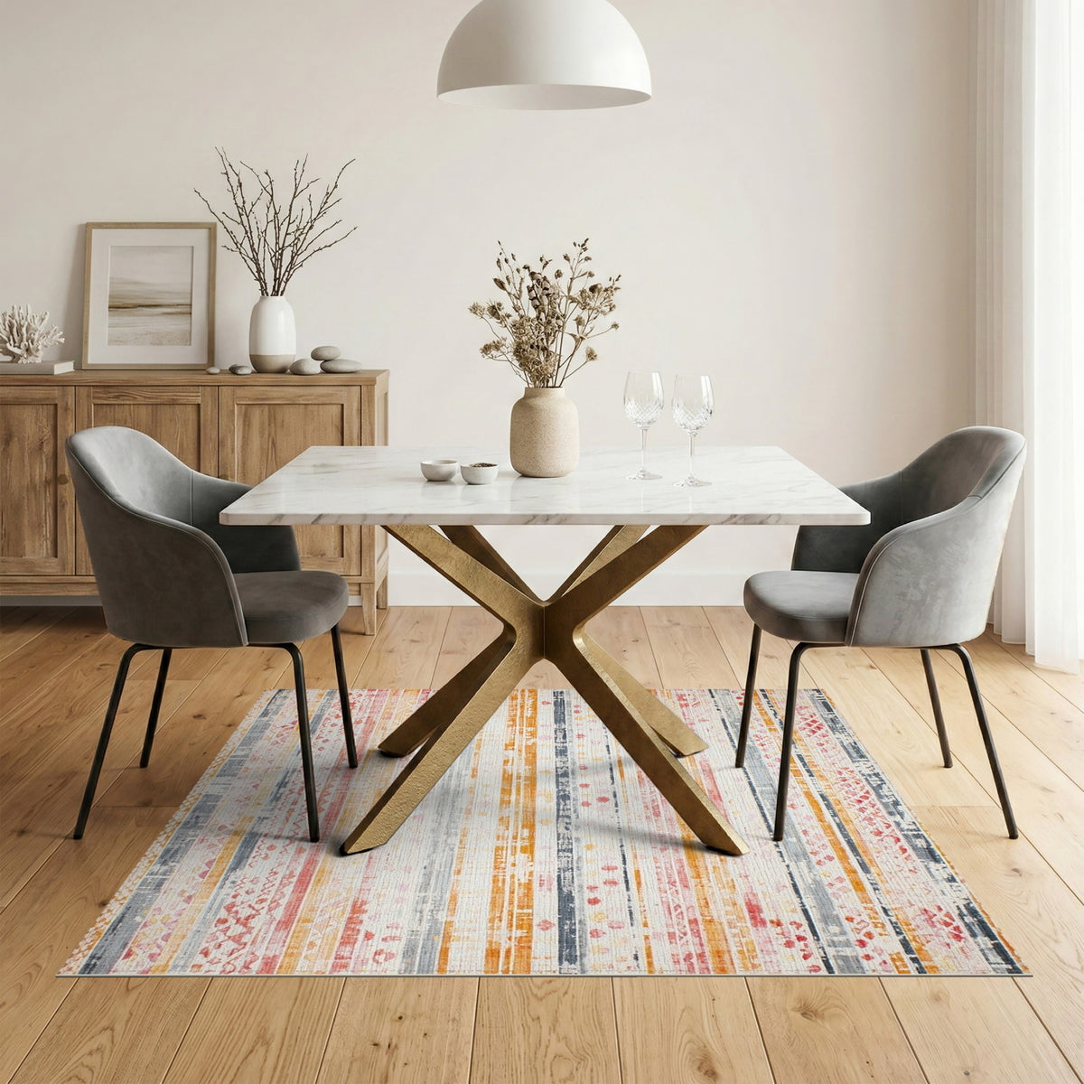 Multi-Color Distressed Striped Area Rug