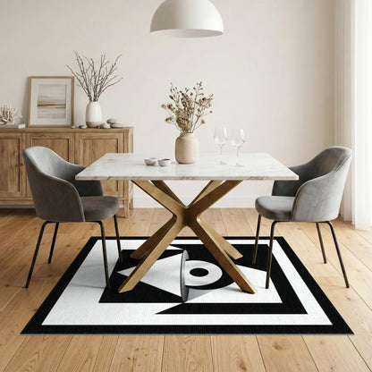 Bold Black White Geometric Area Rug