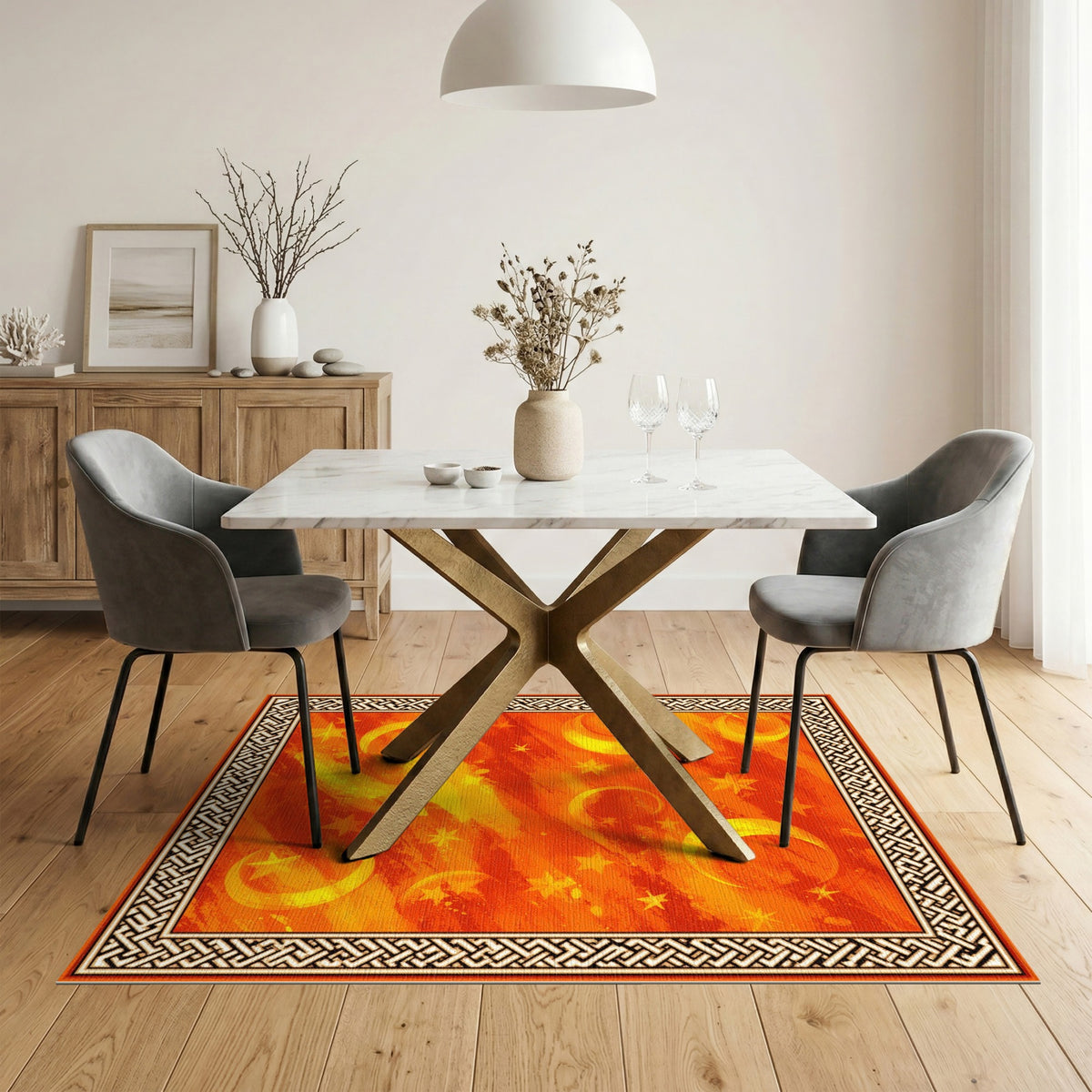 Orange Celestial Moons Area Rug