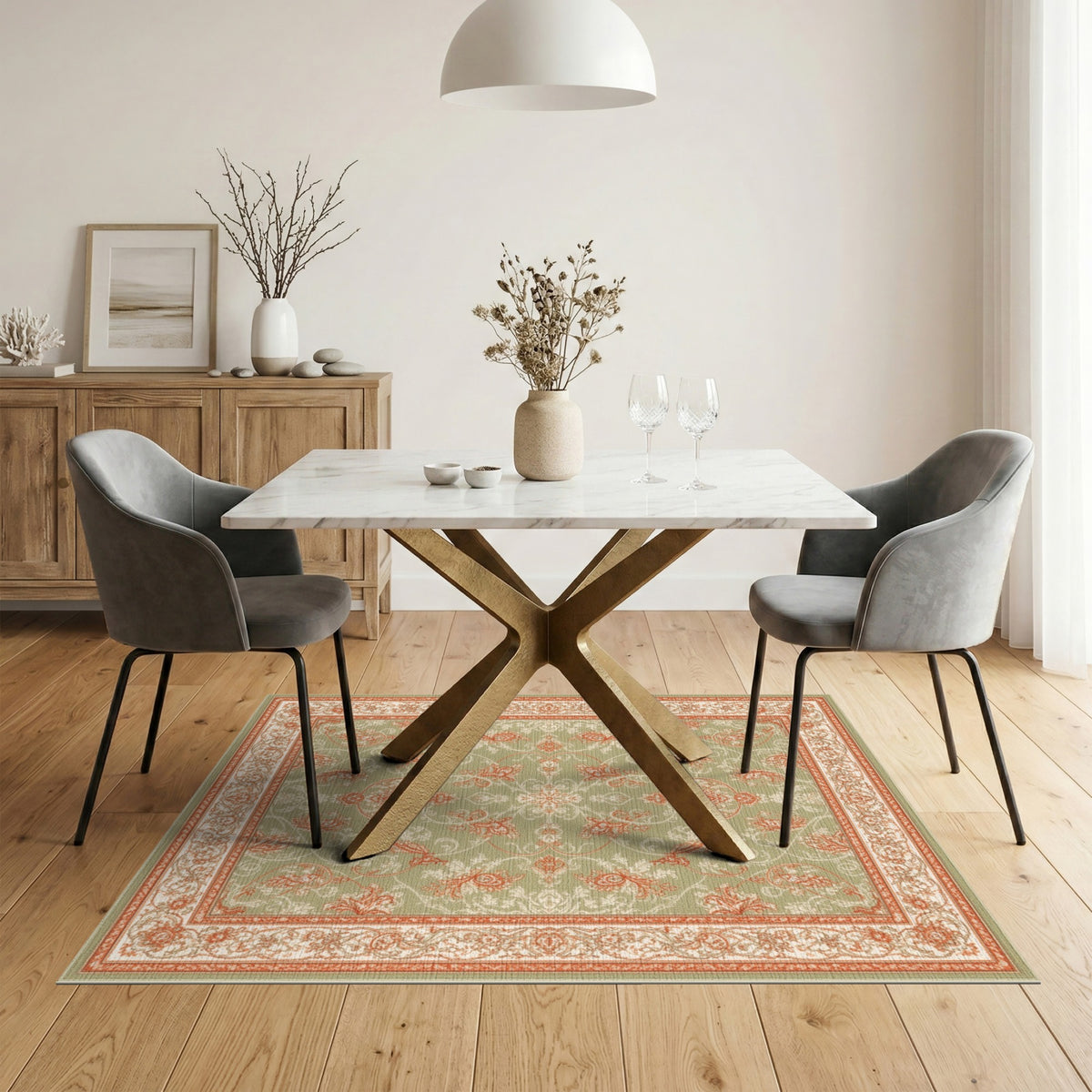 Green Floral Vintage Area Rug