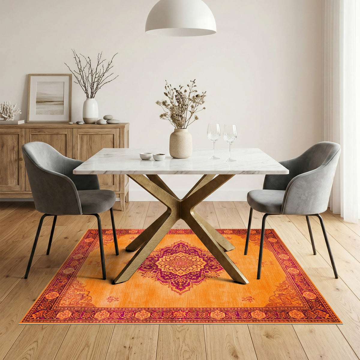 Traditional Persian Vibrant Orange Medallion Persian Area Rug