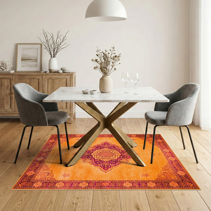 Traditional Persian Vibrant Orange Medallion Persian Area Rug