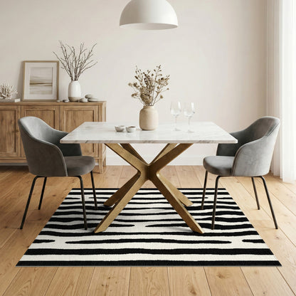 Geometric Modern Black and White Black White Wavy Stripe Area Rug