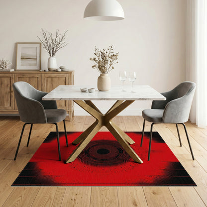 Red Concentric Circle Geometric Area Rug