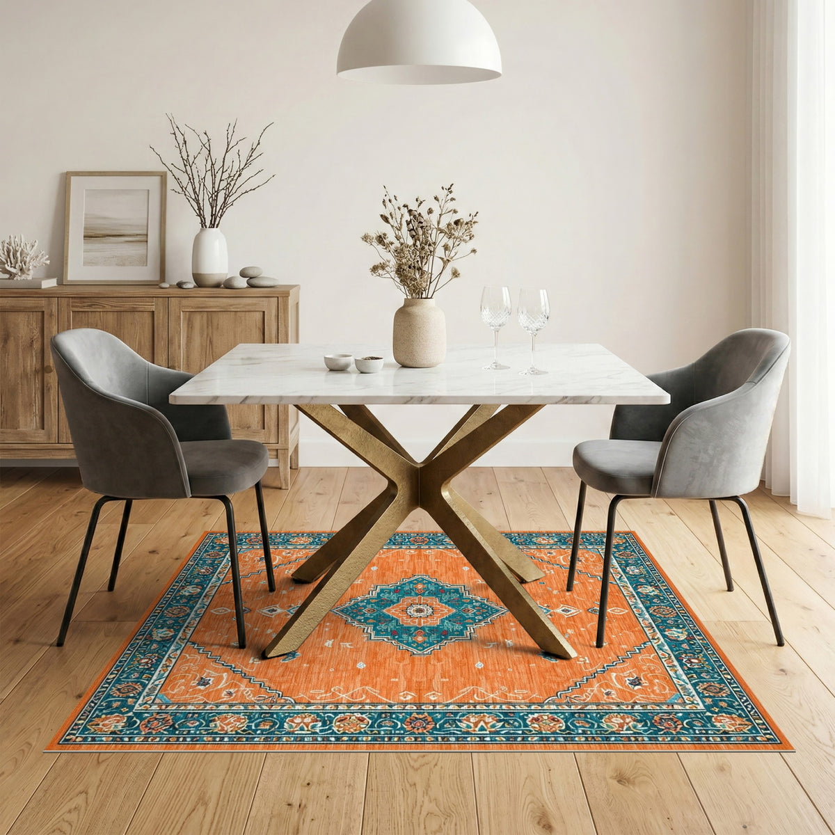 Orange Teal Persian Medallion Orange Area Rug
