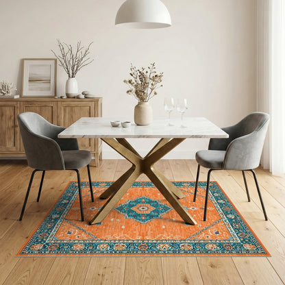 Orange Teal Persian Medallion Orange Area Rug