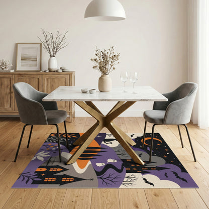 Spooky Halloween Castle Purple Kids Area Rug