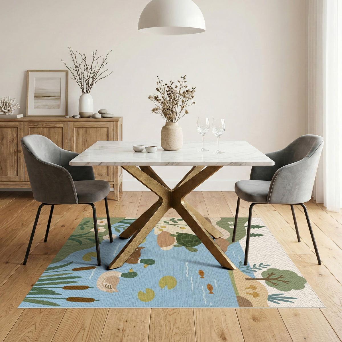 Duck Turtle Pond Kids Area Rug
