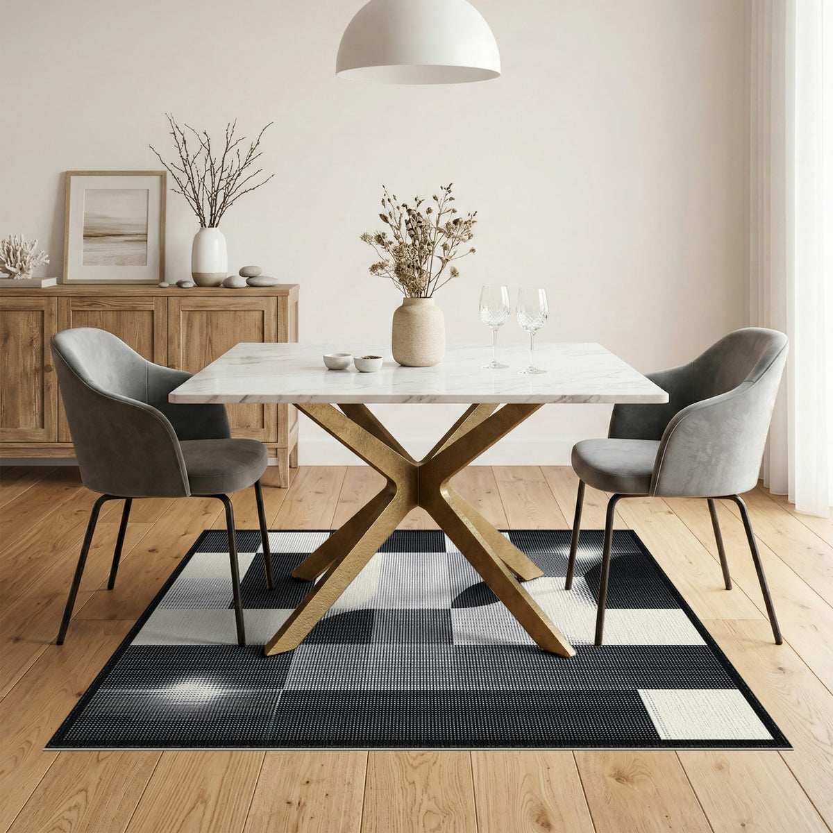 Washable Geometric Modern Black White Geometric Washable Area Rug