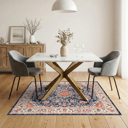 Distressed Blue Floral Medallion Area Rug