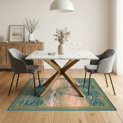 Blue Teal Floral Wave Vintage Area Rug