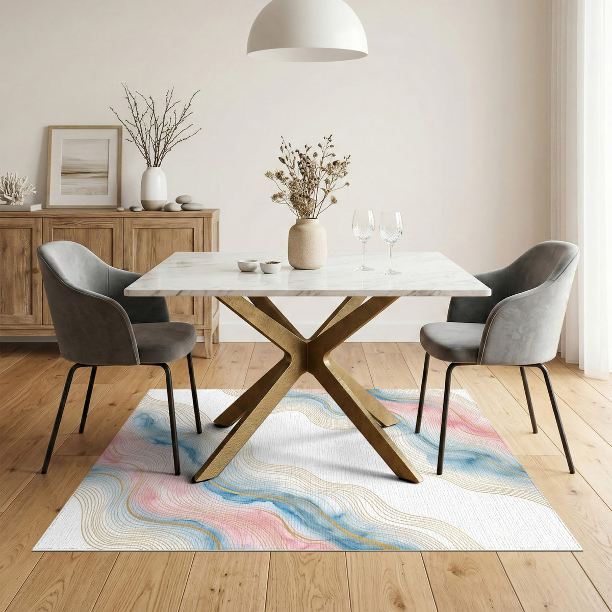 Pink Blue Wave Abstract Area Rug