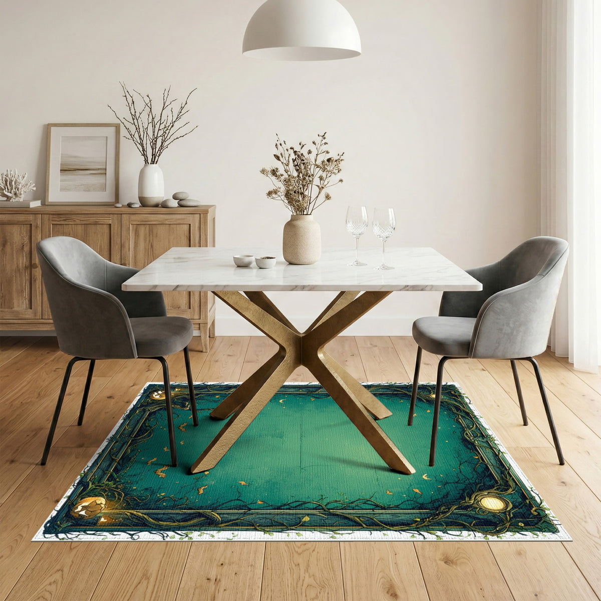 Enchanted Teal Vine Halloween Area Rug