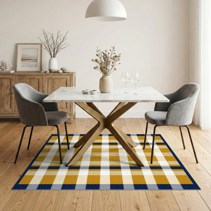 Navy Mustard Checkered Area Rug