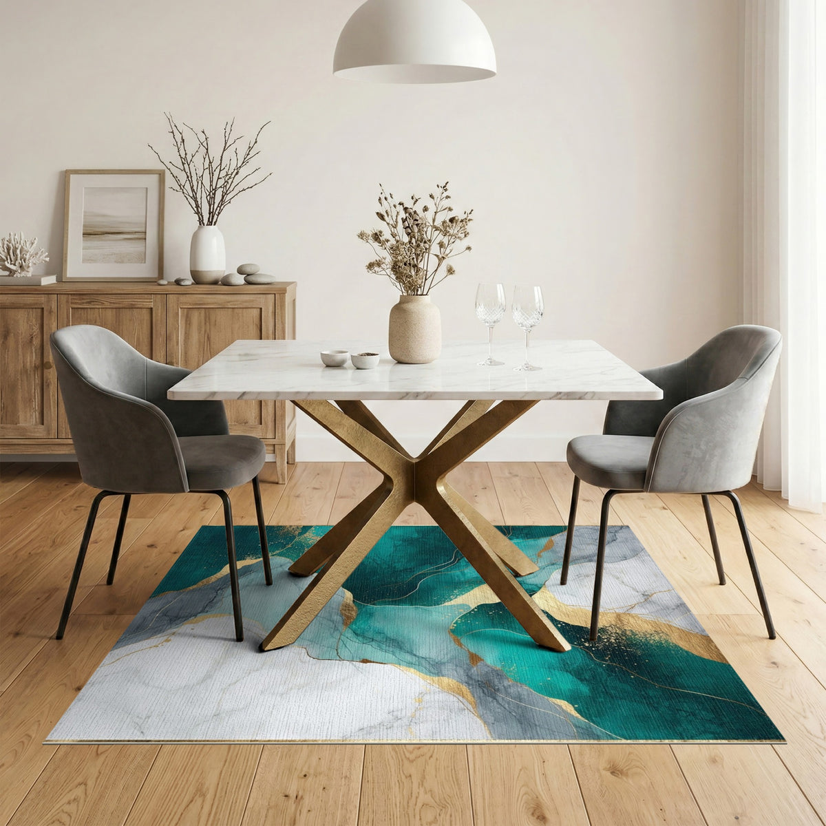 Abstract Area Teal Gold Marble Abstract Area Rug