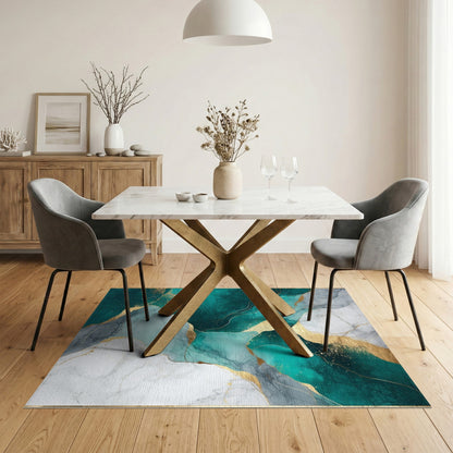 Abstract Area Teal Gold Marble Abstract Area Rug