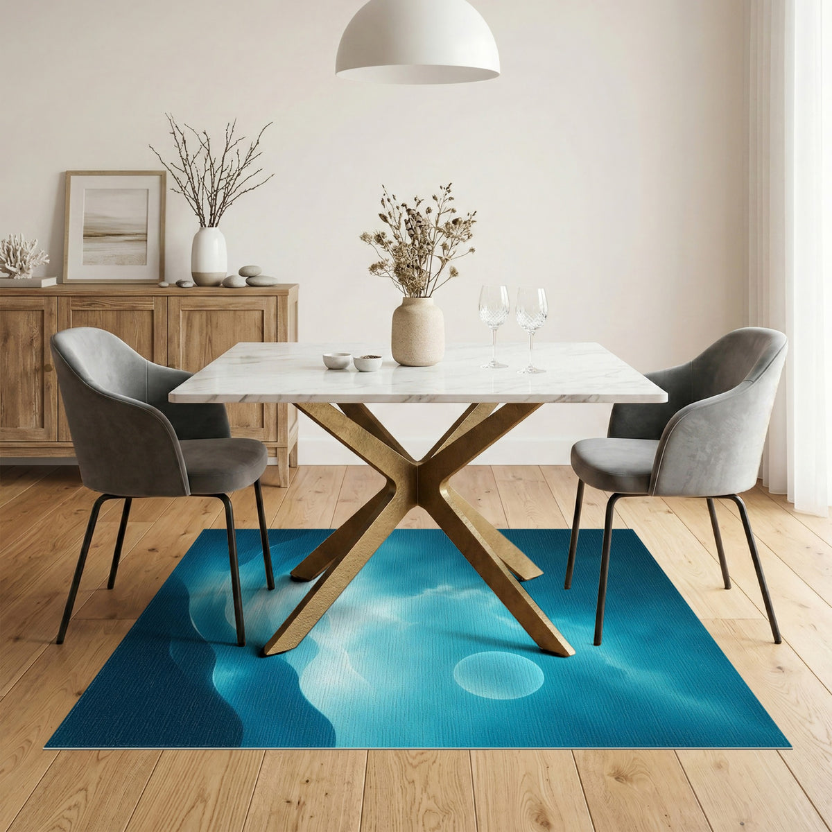 Moonlit Blue Teal Abstract Dunes Area Rug