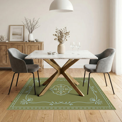 Sage Green Vintage Floral Medallion Rug
