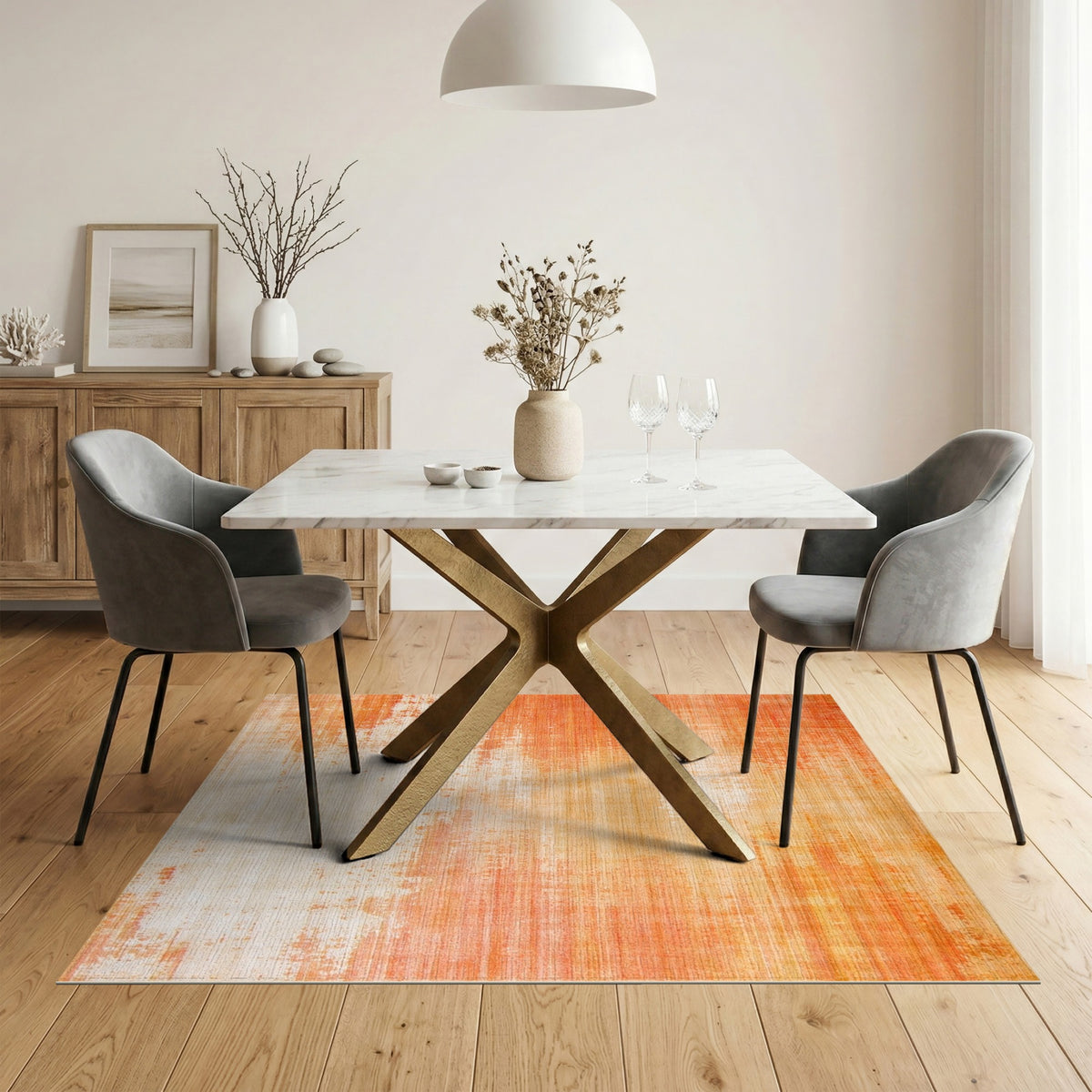 Warm Orange Distressed Vintage Area Rug
