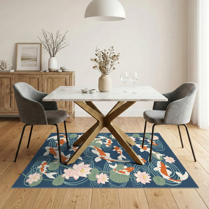 Blue Koi Lotus Pond Area Rug