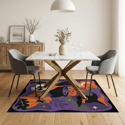 Halloween Witch Cauldron Black Cat Area Rug