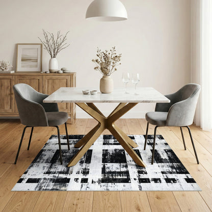 Black White Distressed Abstract Area Rug
