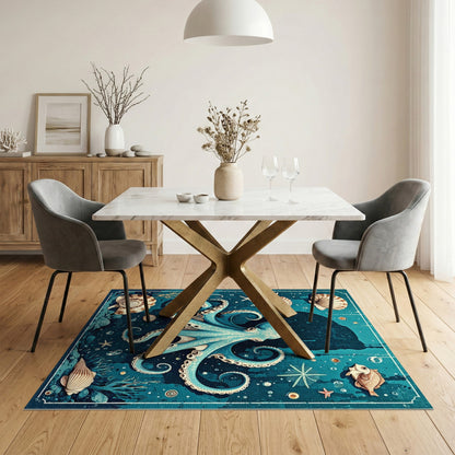 Coastal Beach Blue Octopus Coastal Area Rug