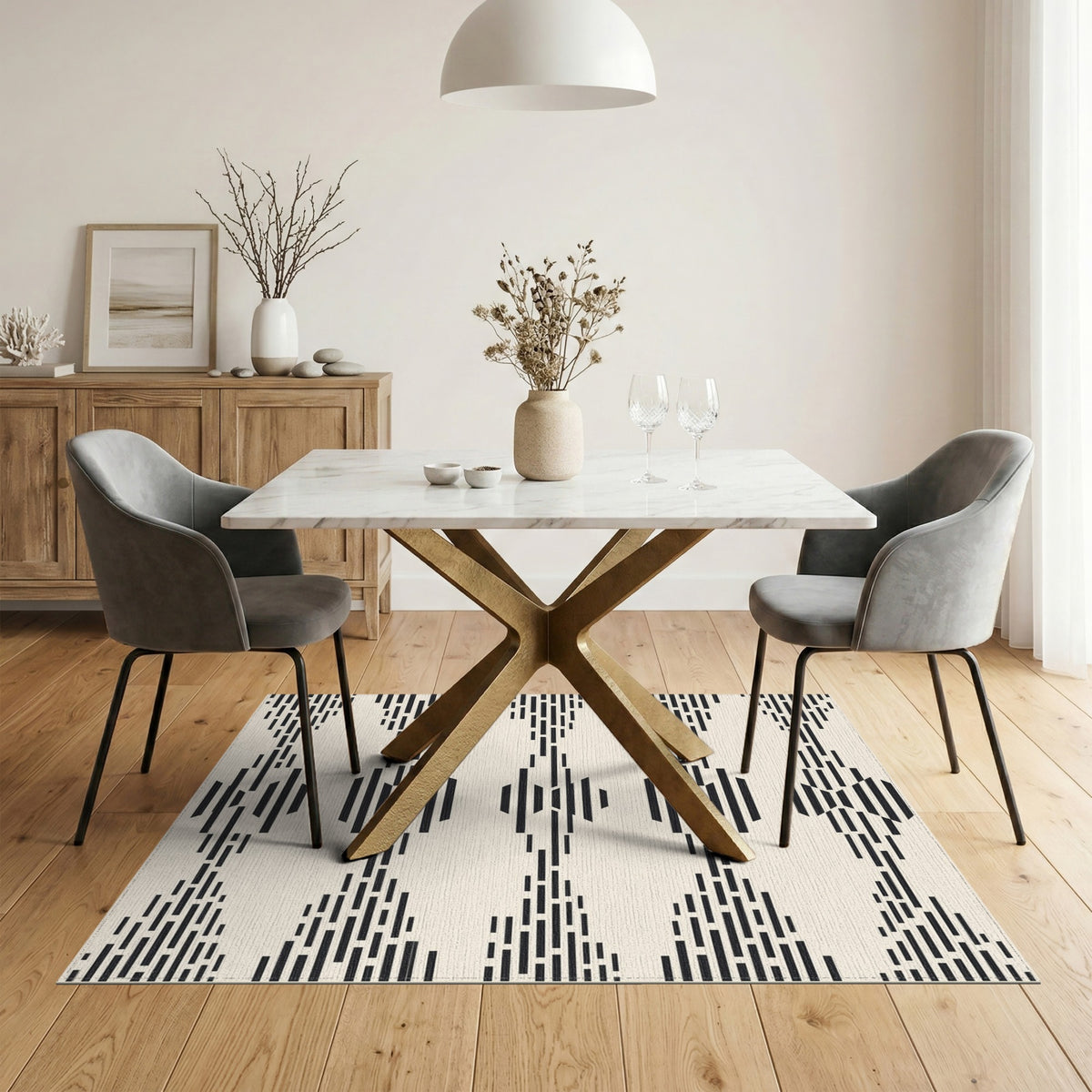Black Geometric Washable Area Rug