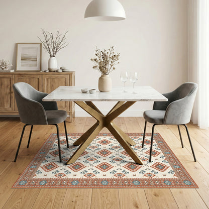 Beige Southwestern Area Rug with Red Teal Diamonds