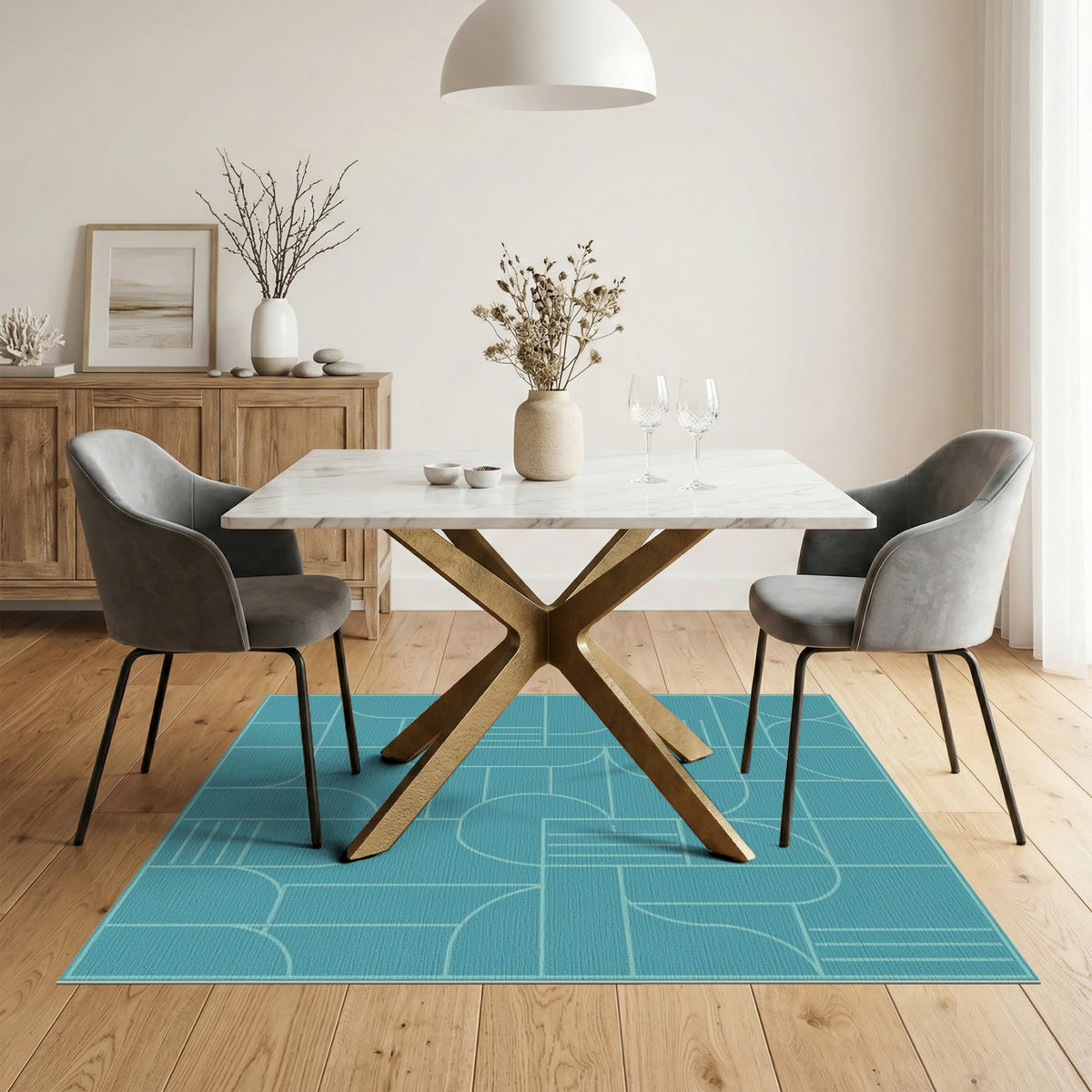 Teal Geometric Modern Blue and Teal Area Rug
