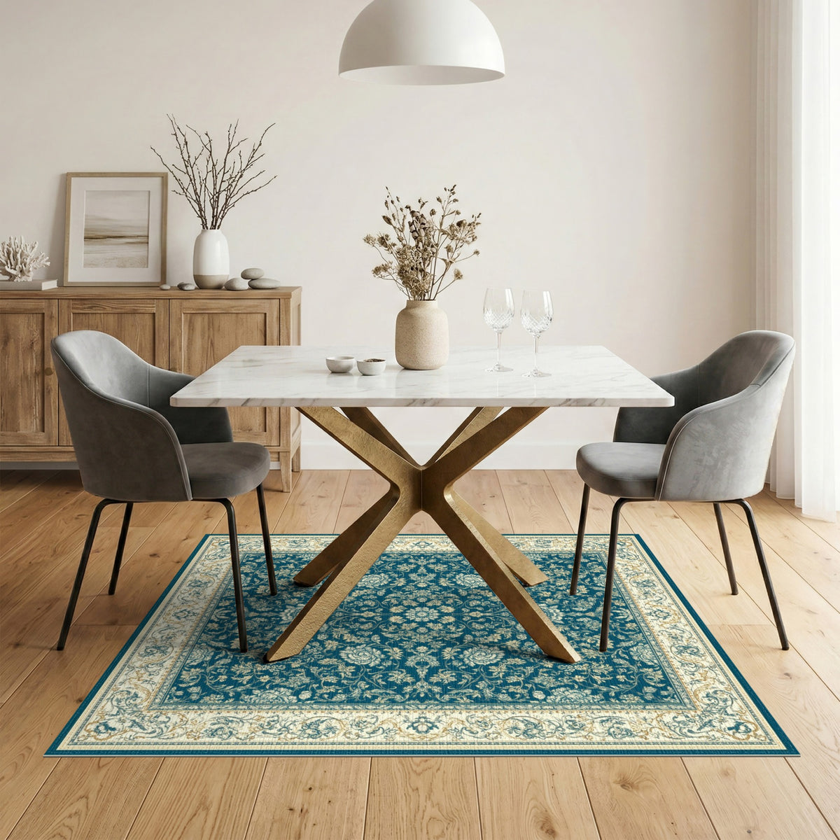 Floral Blue and Teal Floral Persian Area Rug