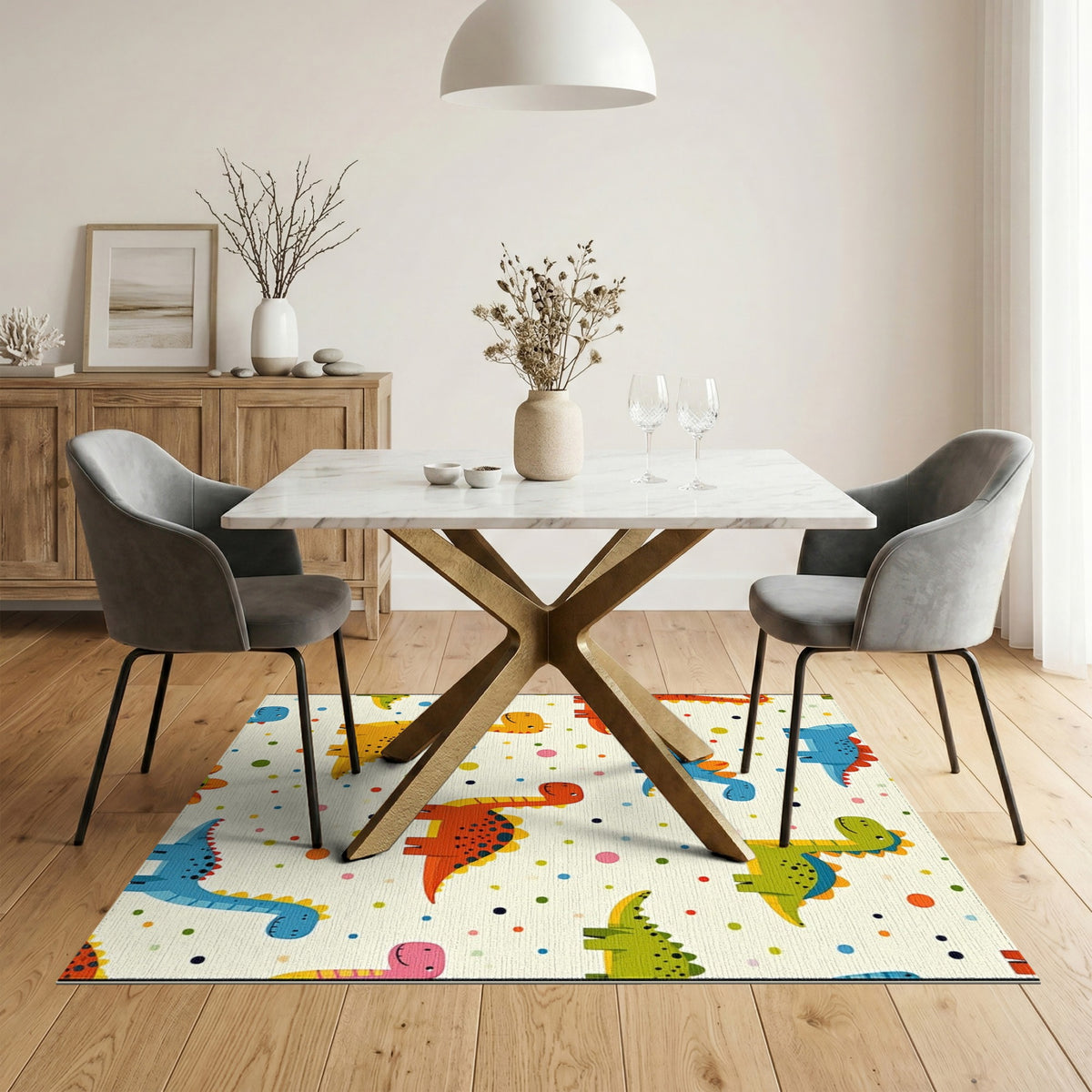 Kids Cartoon Colorful Dinosaur Kids Cartoon Area Rug