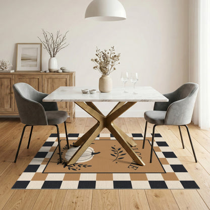 Pumpkin Welcome Checkered Brown Area Rug