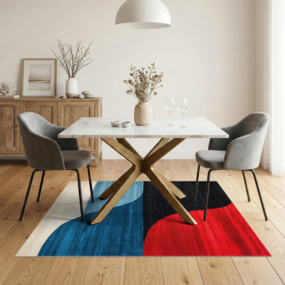 Bold Geometric Area Rug in Red Black Blue
