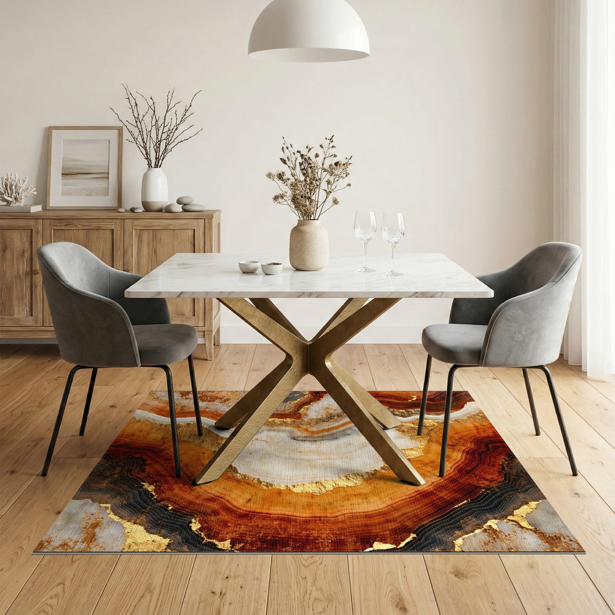 Brown and Gold Layered Marble Area Rug