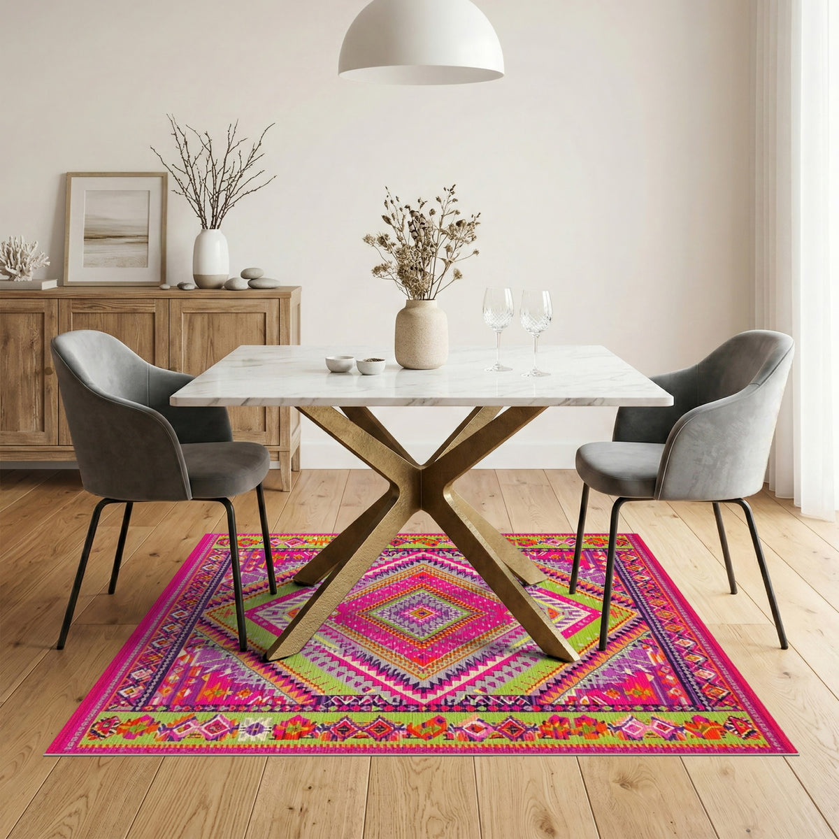 Vibrant Multi-Color Tribal Diamond Area Rug